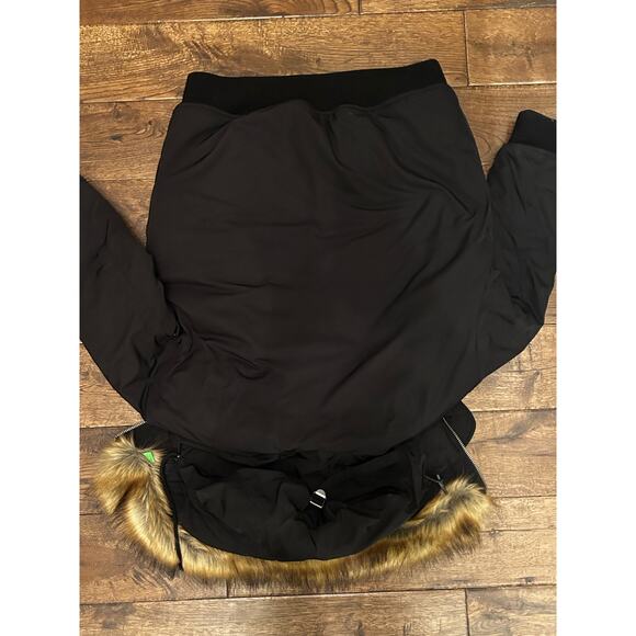 The Kooples Sport Logo Faux Down Fur Hooded Bomber Jacket Puffer Black Coat 2 M - Picture 13 of 14